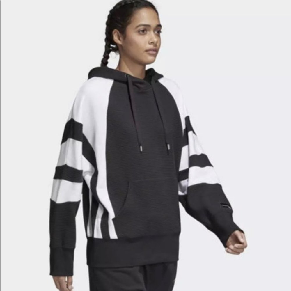 ADIDAS Originals EQT black white sporty ribbed pullover hoodie sweatshirt